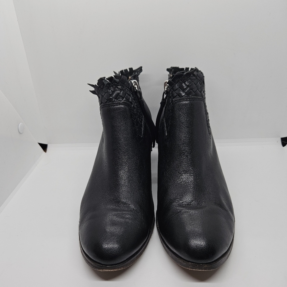 Coach Ryer black leather woven fringe ankle boots 8B - Picture 2 of 10